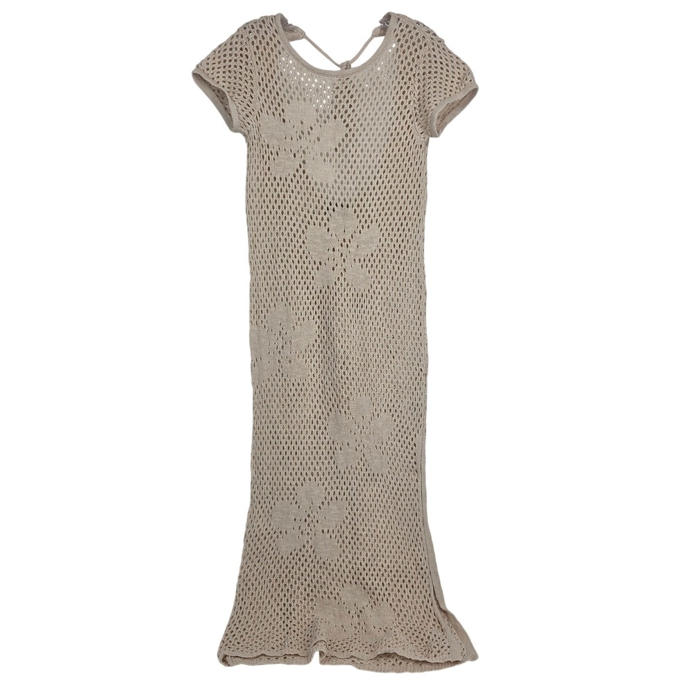 Free People Free-Est Maxi Dress S Beige Boho Beachy Open Knit Floral OB2506774